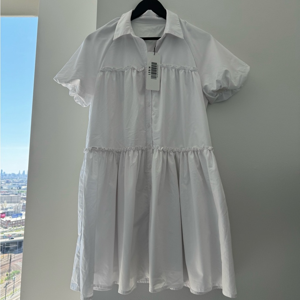 Ledin White Tiered Mini Dress NWT